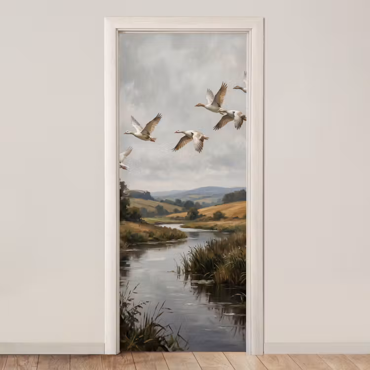 Deursticker - Eenden - Rivier - Landschap - Vlucht - Nostalgisch