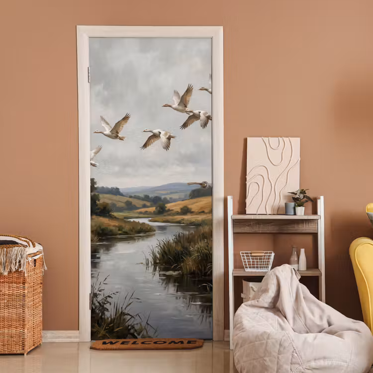 Deursticker - Eenden - Rivier - Landschap - Vlucht - Nostalgisch — 2