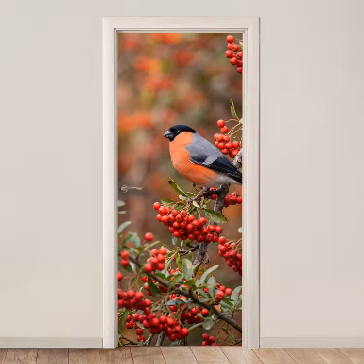Deursticker - Goudvink - Bessen - Herfst - Natuur - Kleurrijk