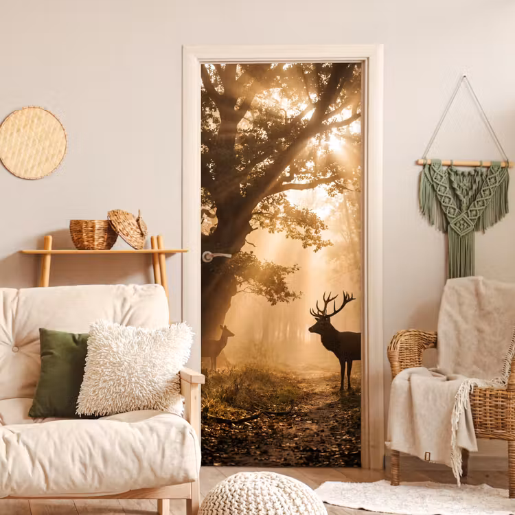Deursticker - Hert - Bos - Mistig - Natuur - Goud — 4