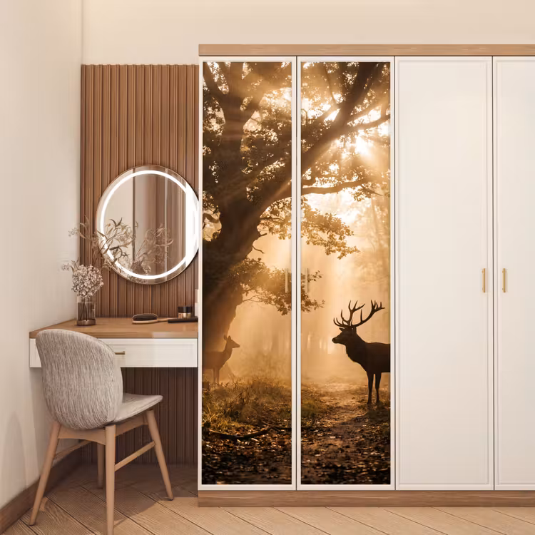 Deursticker - Hert - Bos - Mistig - Natuur - Goud — 5