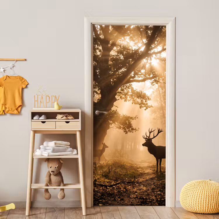 Deursticker - Hert - Bos - Mistig - Natuur - Goud — 6