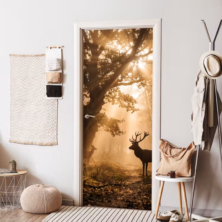 Deursticker - Hert - Bos - Mistig - Natuur - Goud — 8