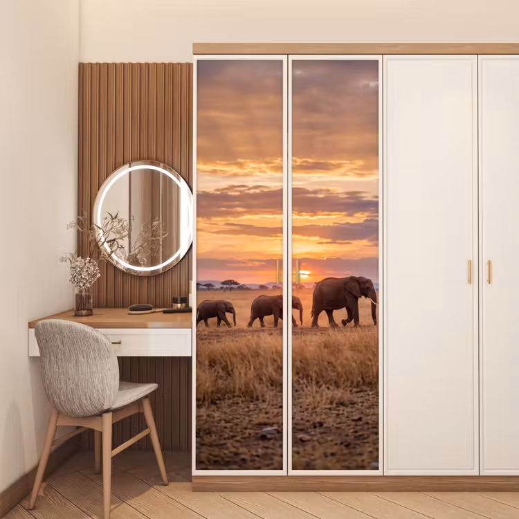 Deursticker - Olifanten - Savanne - Zonsondergang - Afrika - Warm — 5