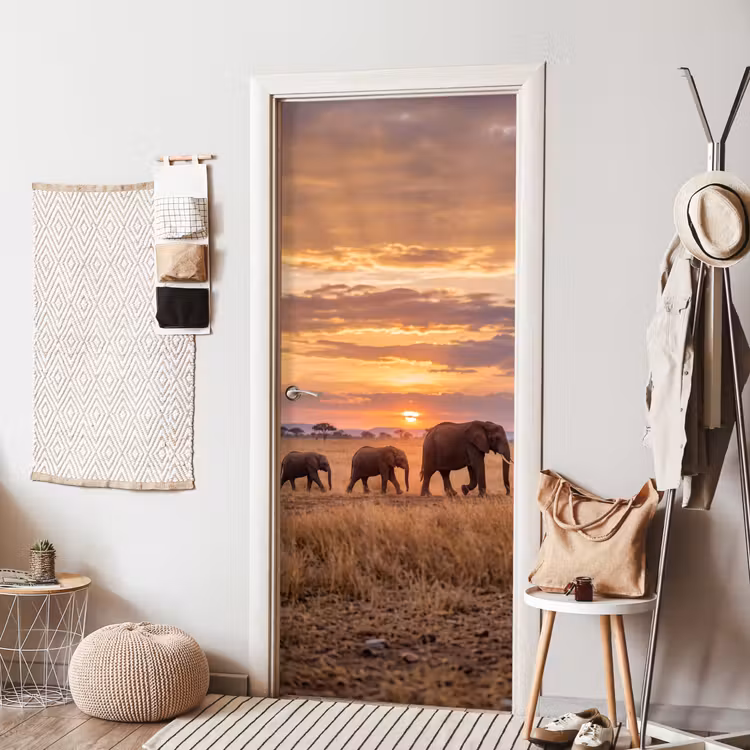 Deursticker - Olifanten - Savanne - Zonsondergang - Afrika - Warm — 8