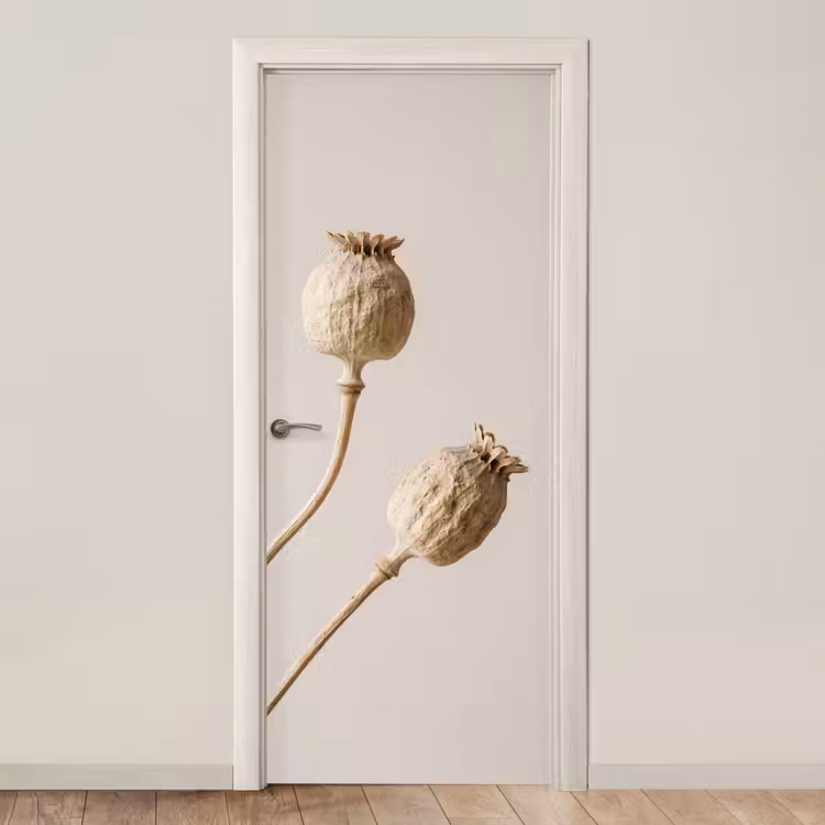 Deursticker - Papaverbollen - Droogbloemen - Minimalistisch - Beige - Rustig