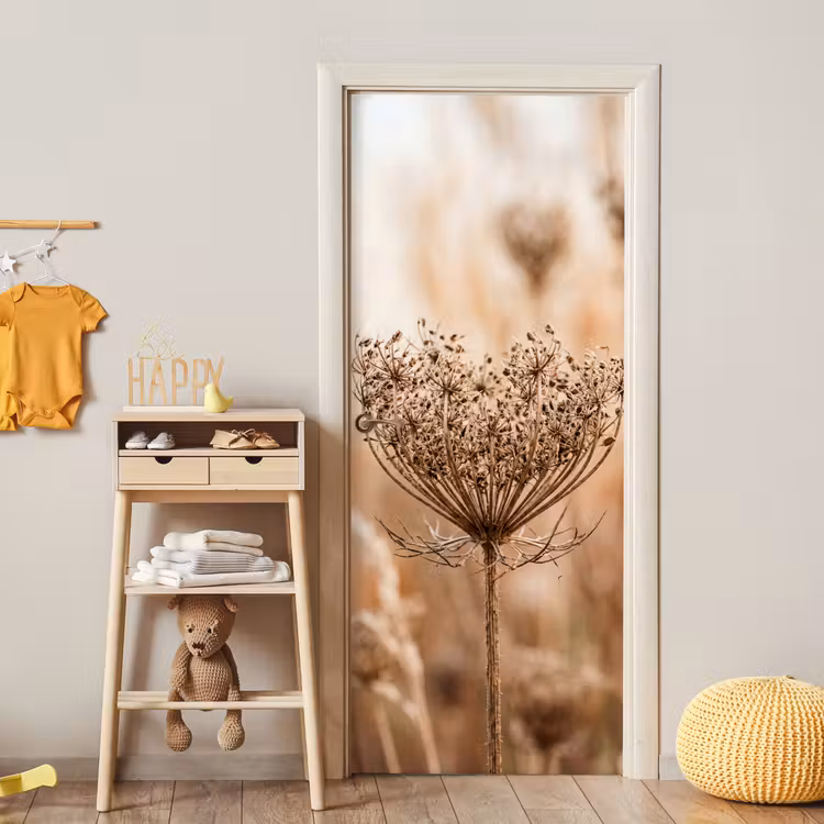 Deursticker - Schermbloem - Droogbloem - Winter - Beige - Minimalistisch — 6