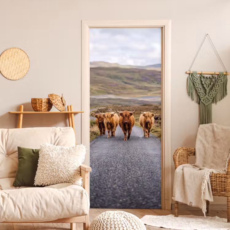 Deursticker - Schotse Hooglanders - Weg - Landschap - Kudde — 4