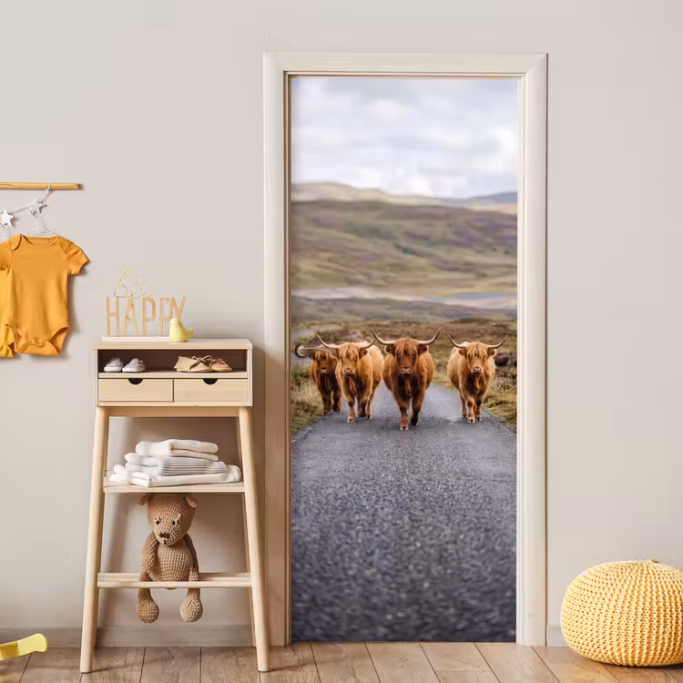 Deursticker - Schotse Hooglanders - Weg - Landschap - Kudde — 6
