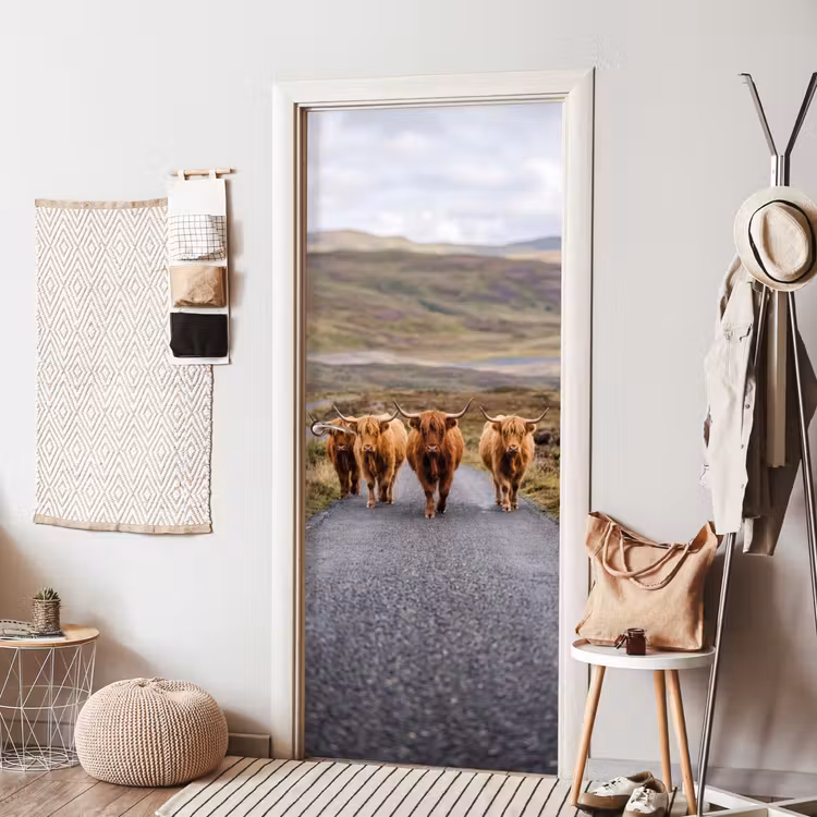 Deursticker - Schotse Hooglanders - Weg - Landschap - Kudde — 8