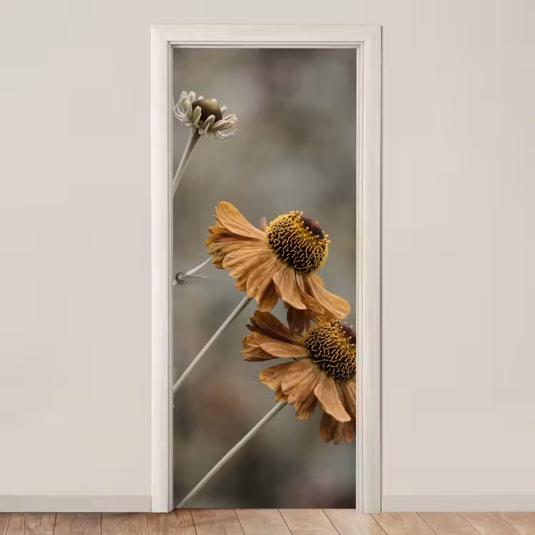 Deursticker - Zonnehoed - Droogbloemen - Geel - Warm