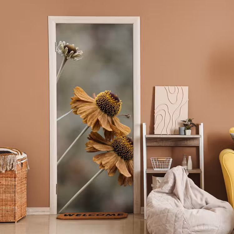 Deursticker - Zonnehoed - Droogbloemen - Geel - Warm — 2