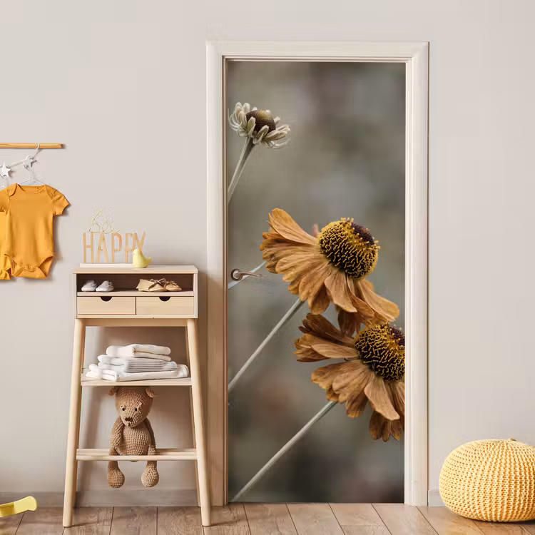 Deursticker - Zonnehoed - Droogbloemen - Geel - Warm — 6