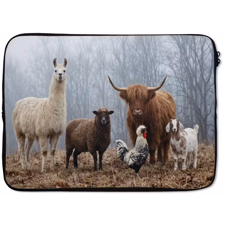 Laptophoes - Boerderijdieren - Groep - Mist - Natuur - Rustiek