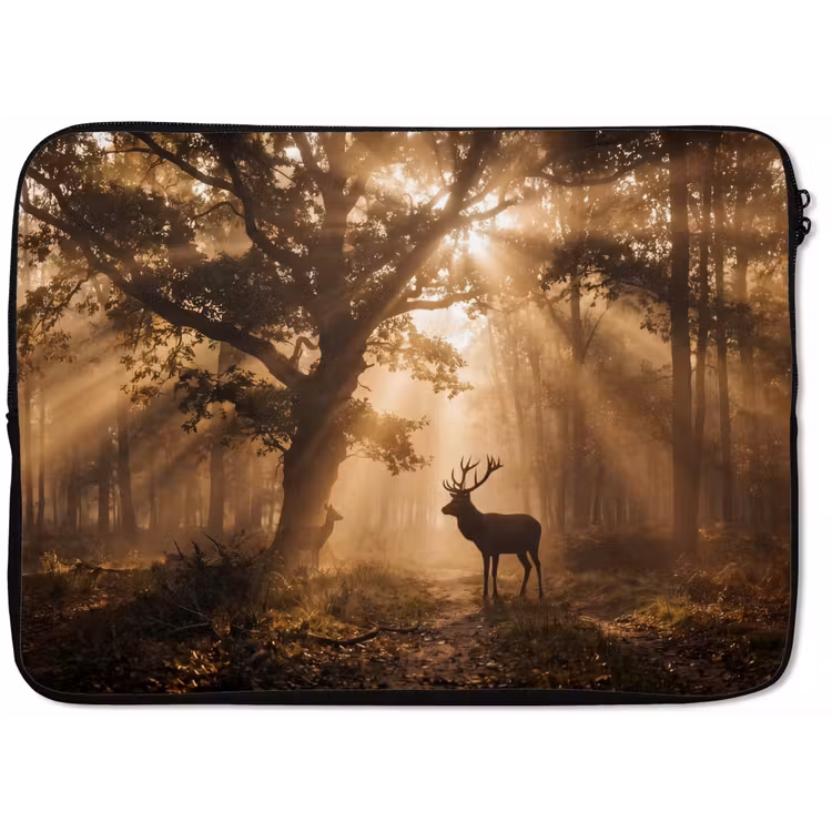 Laptophoes - Hert - Bos - Mistig - Natuur - Goud