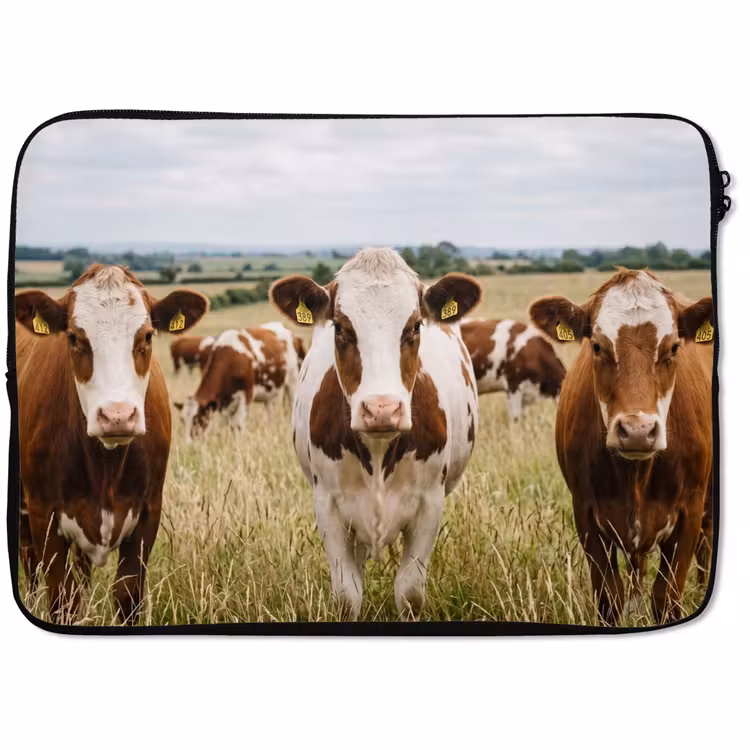 Laptophoes - Koeien - Portret - Weide - Boerderij - Nieuwsgierig