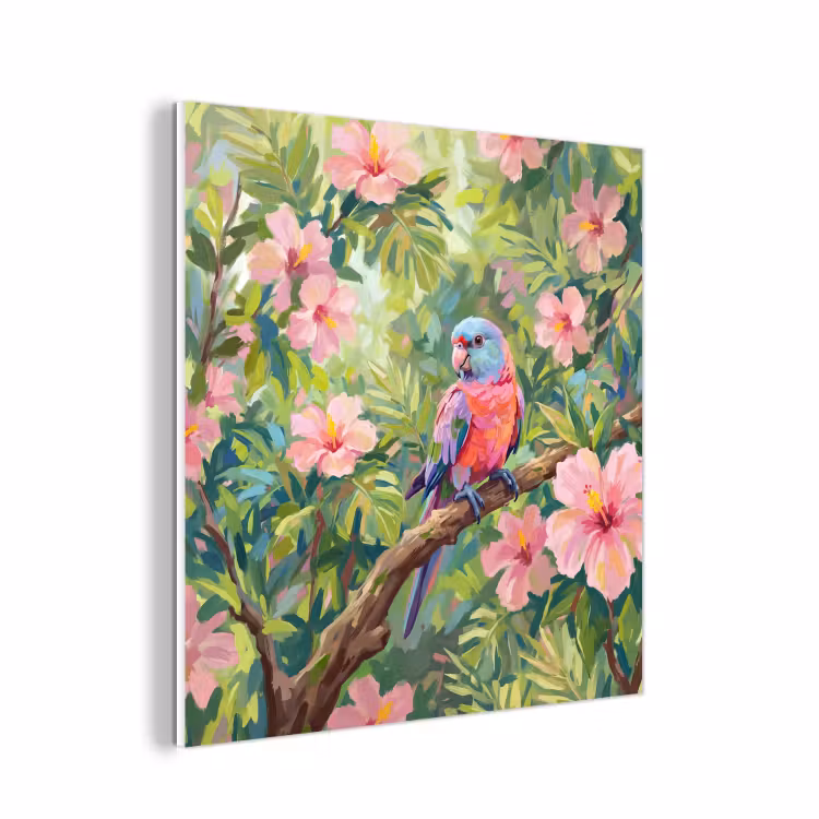 Forex - Papagaai - Hibiscusbloemen - Kleurrijk — 1