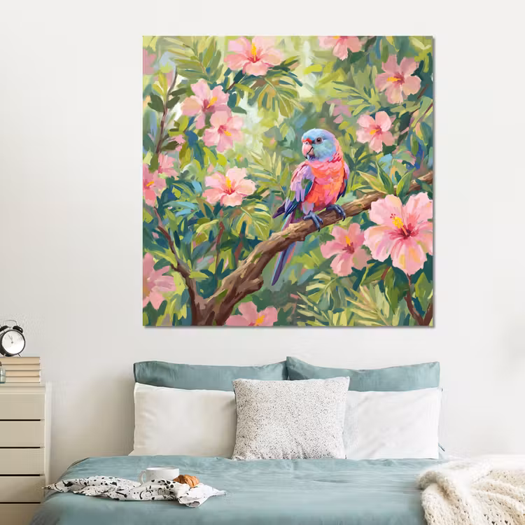 Forex - Papagaai - Hibiscusbloemen - Kleurrijk — 2