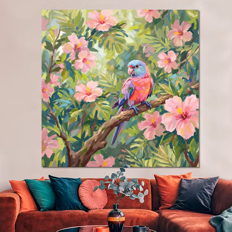 Forex - Papagaai - Hibiscusbloemen - Kleurrijk — 3