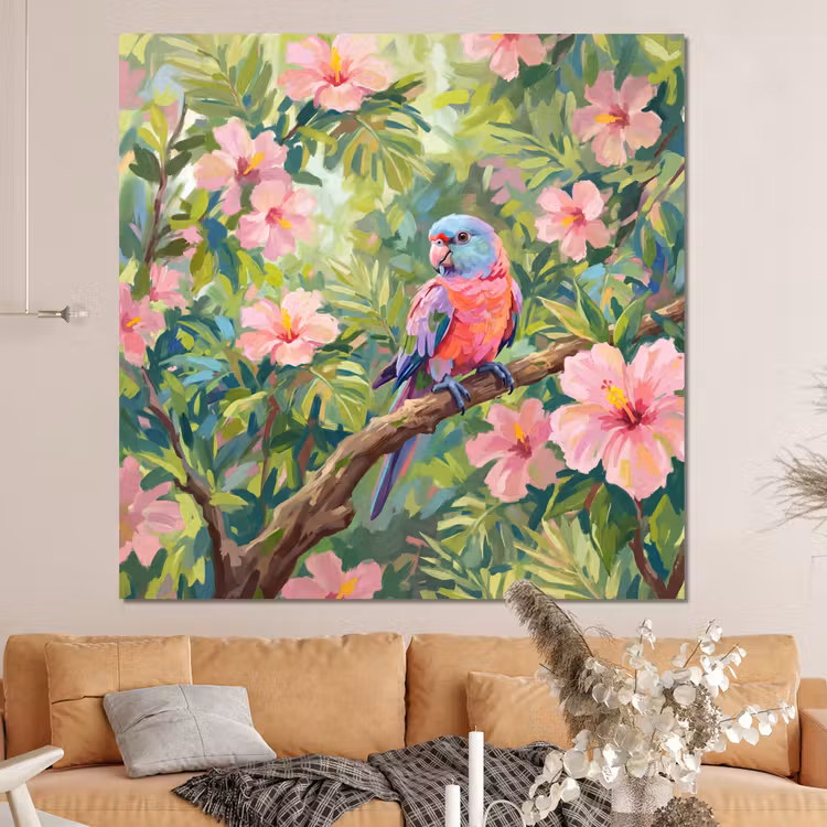 Forex - Papagaai - Hibiscusbloemen - Kleurrijk — 4