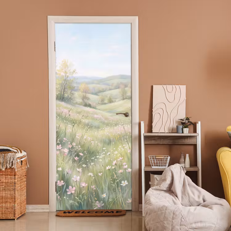 Deursticker - Heuvellandschap met Wilde Bloemen — 2