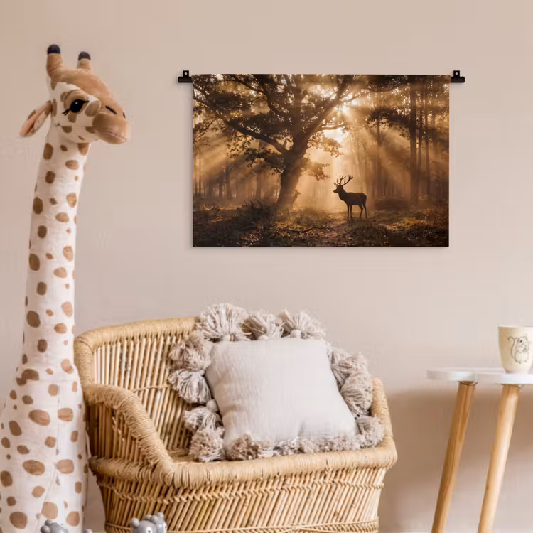 Wandkleed - Hert - Bos - Mistig - Natuur - Goud — 5