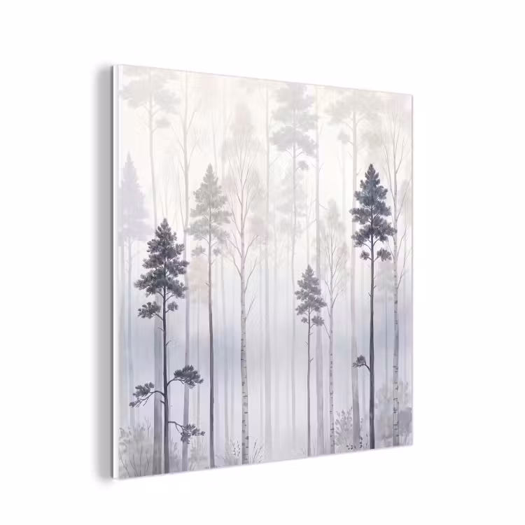 Forex - Bos - Bomen - Mist - Natuur - Illustratie - Grijs — 1