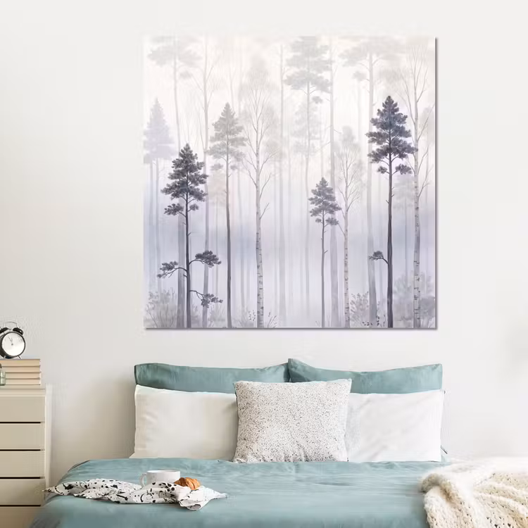 Forex - Bos - Bomen - Mist - Natuur - Illustratie - Grijs — 2