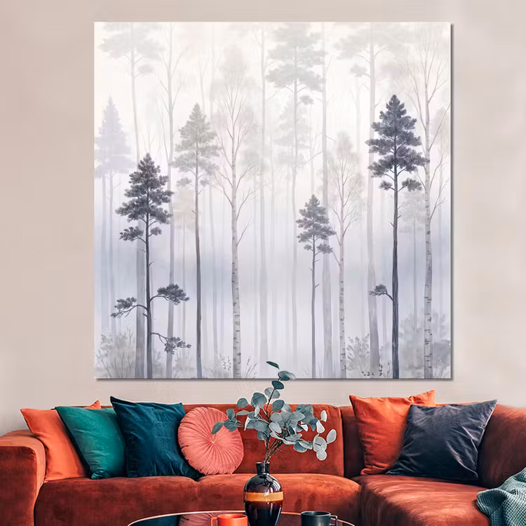 Forex - Bos - Bomen - Mist - Natuur - Illustratie - Grijs — 3