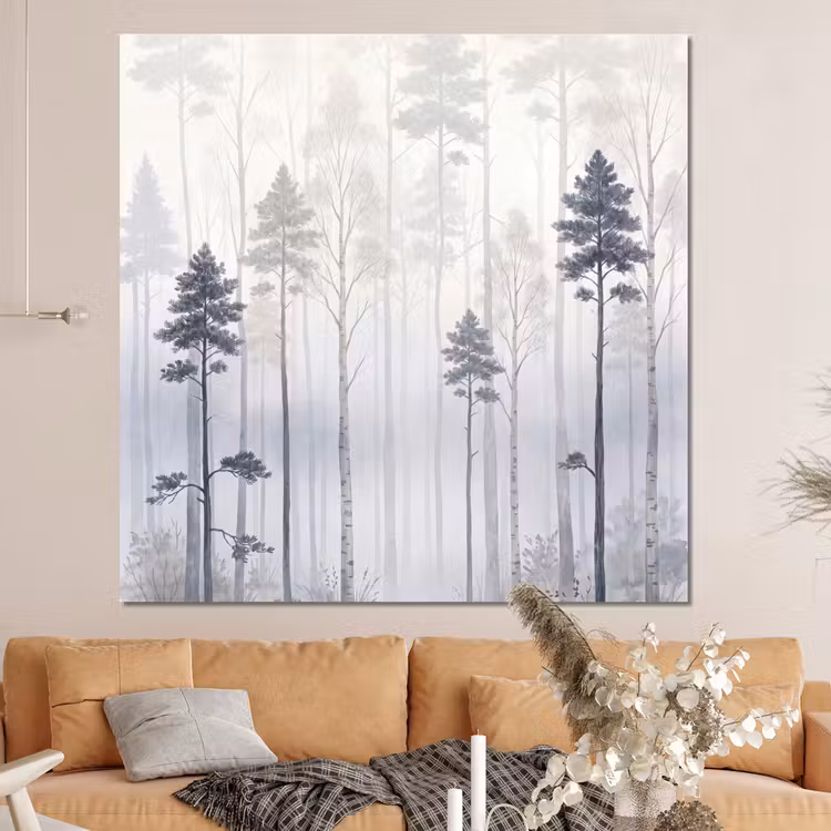 Forex - Bos - Bomen - Mist - Natuur - Illustratie - Grijs — 4