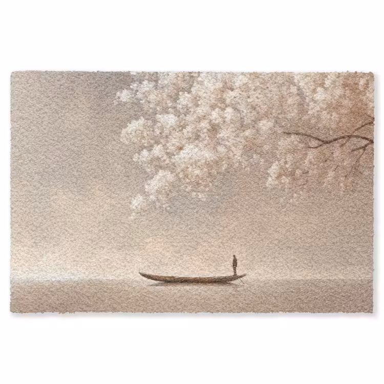 Vloerkleed - Bloesems - Wit - Boot - Minimalistisch — 1
