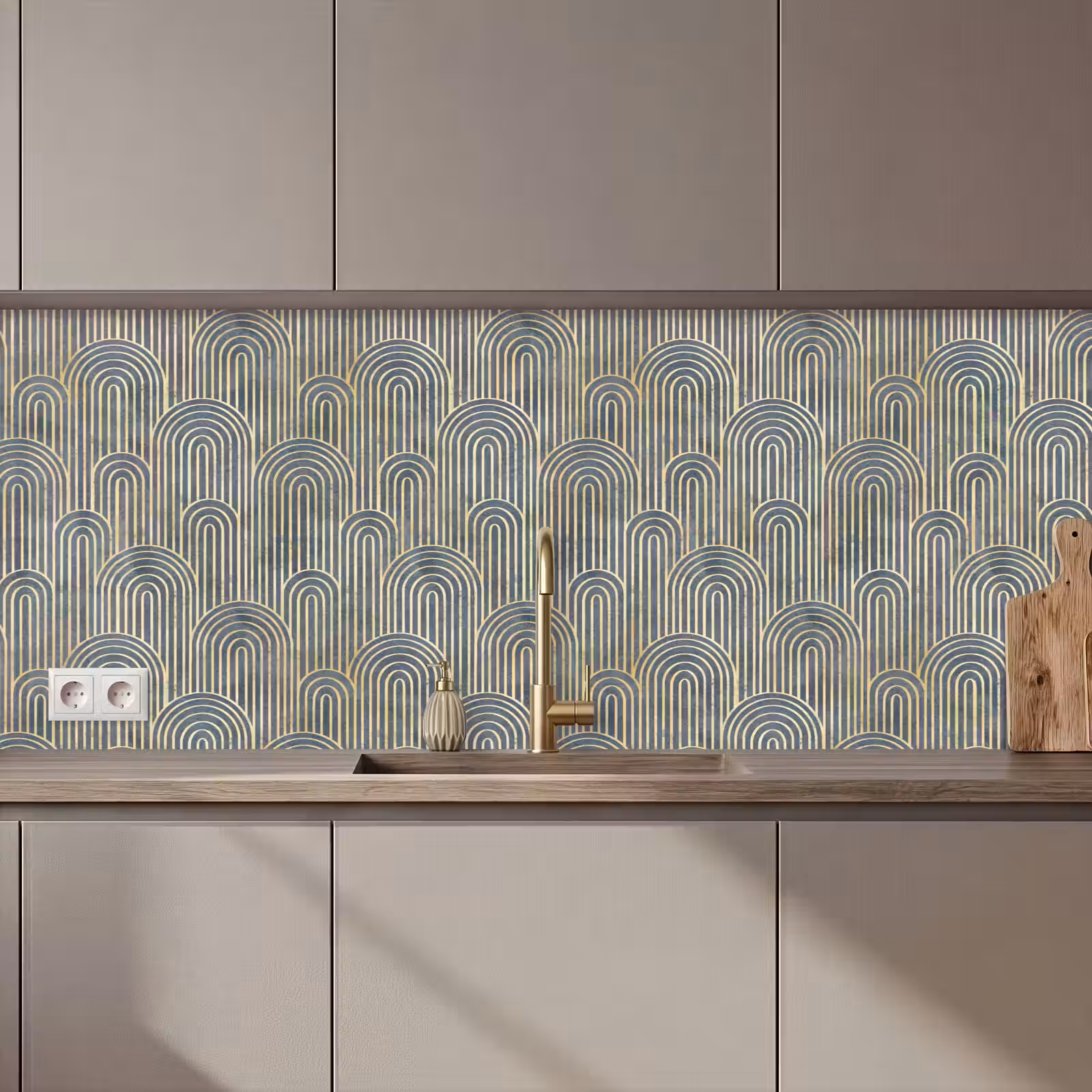 Keuken achterwand - Boog - Goud - Blauw — 1