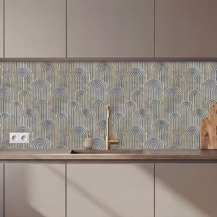 Keuken achterwand - Boog - Goud - Blauw — 1