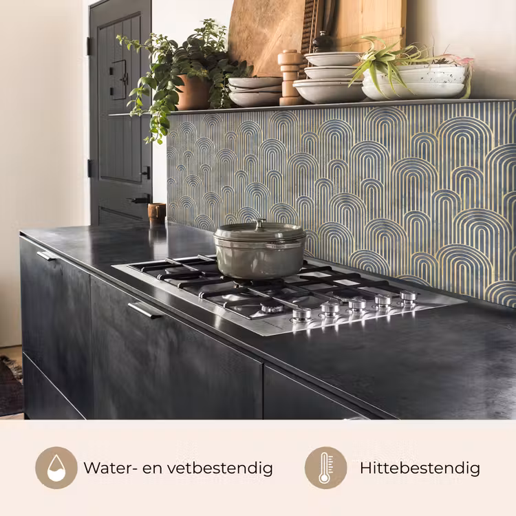 Keuken achterwand - Boog - Goud - Blauw — 3