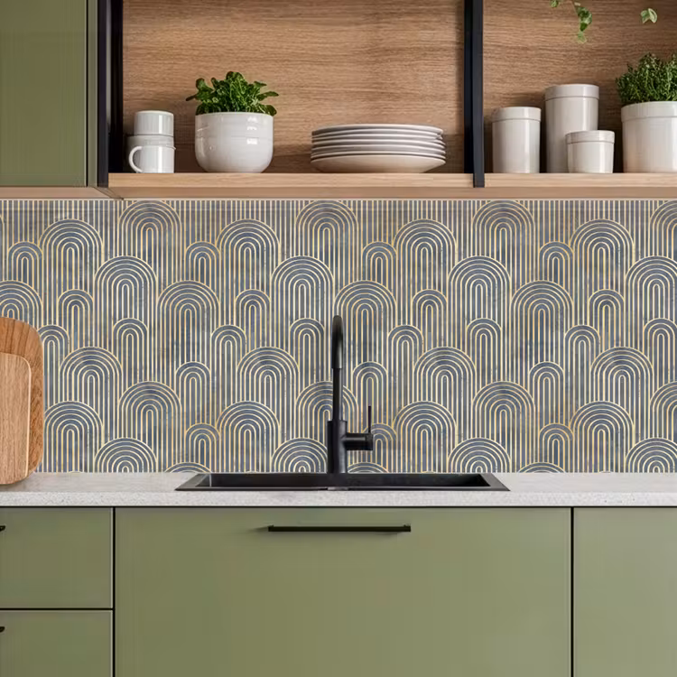Keuken achterwand - Boog - Goud - Blauw — 5