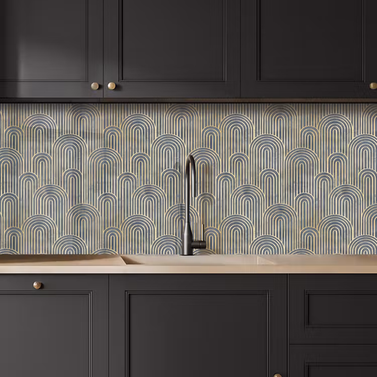 Keuken achterwand - Boog - Goud - Blauw — 6