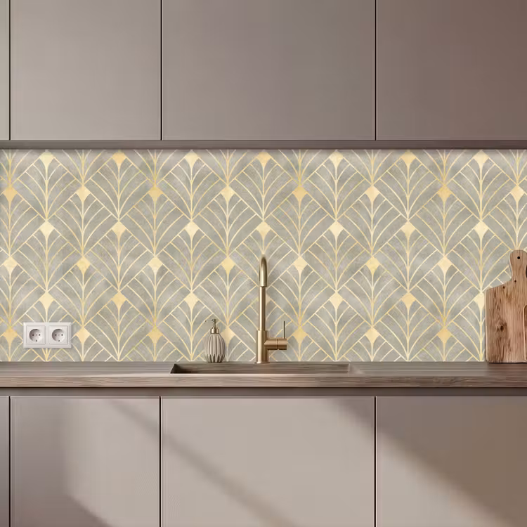 Keuken achterwand - Elegant - Symbool - Goud - Grijsgroen — 1