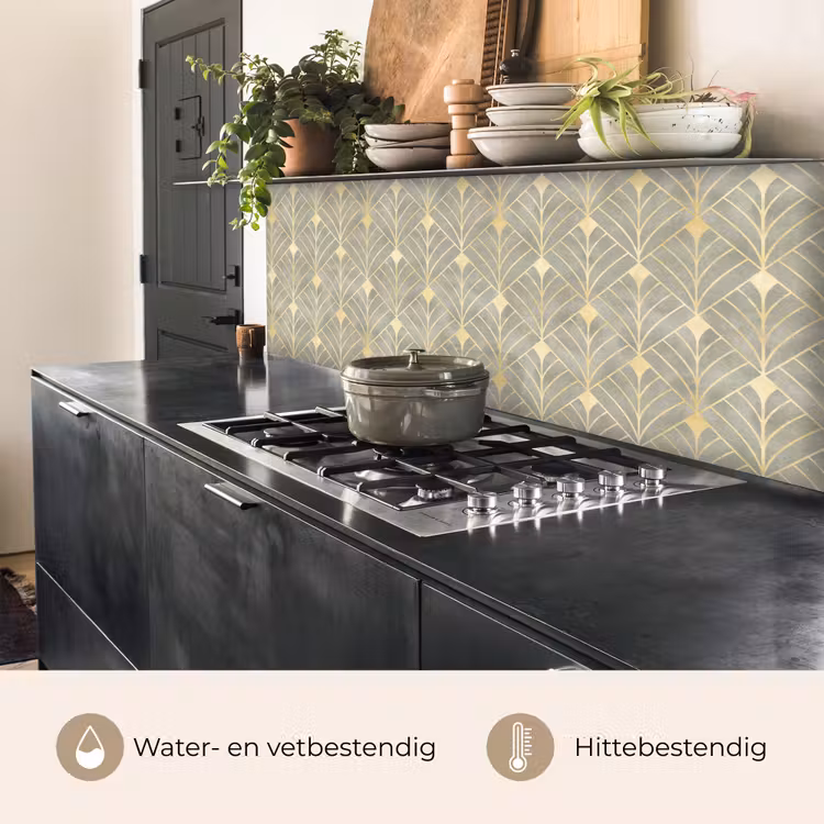 Keuken achterwand - Elegant - Symbool - Goud - Grijsgroen — 3