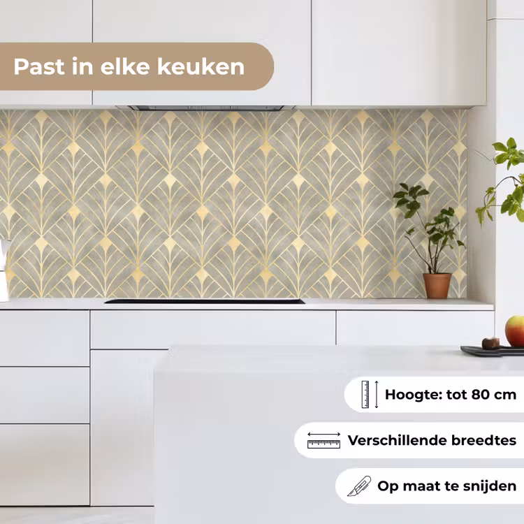Keuken achterwand - Elegant - Symbool - Goud - Grijsgroen — 4