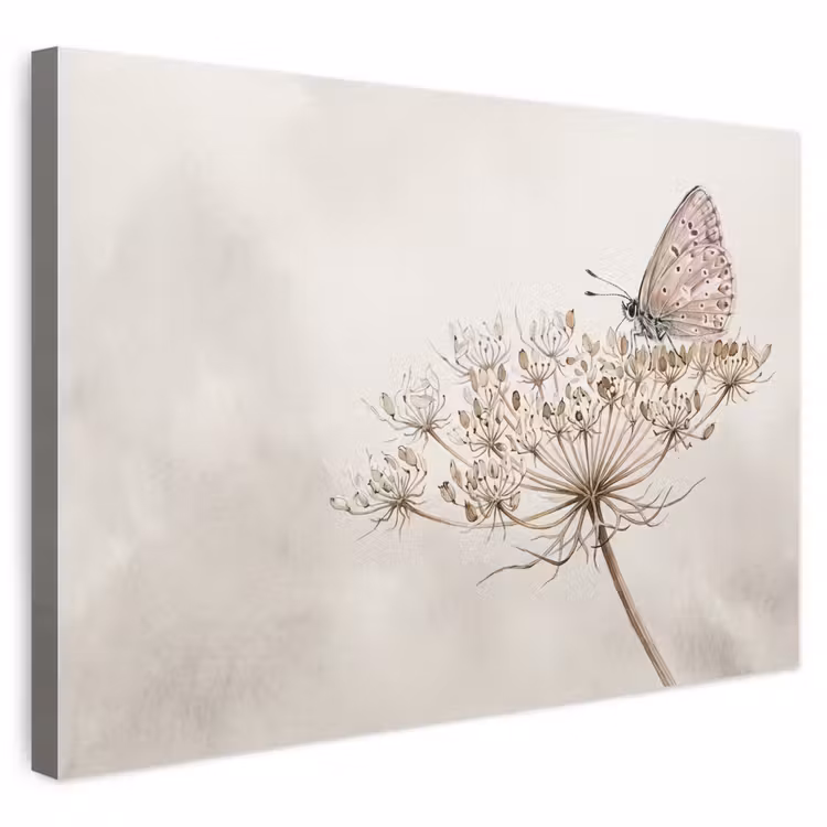 Buiten canvas - Vlinder - Bloem -Natuur - Beige