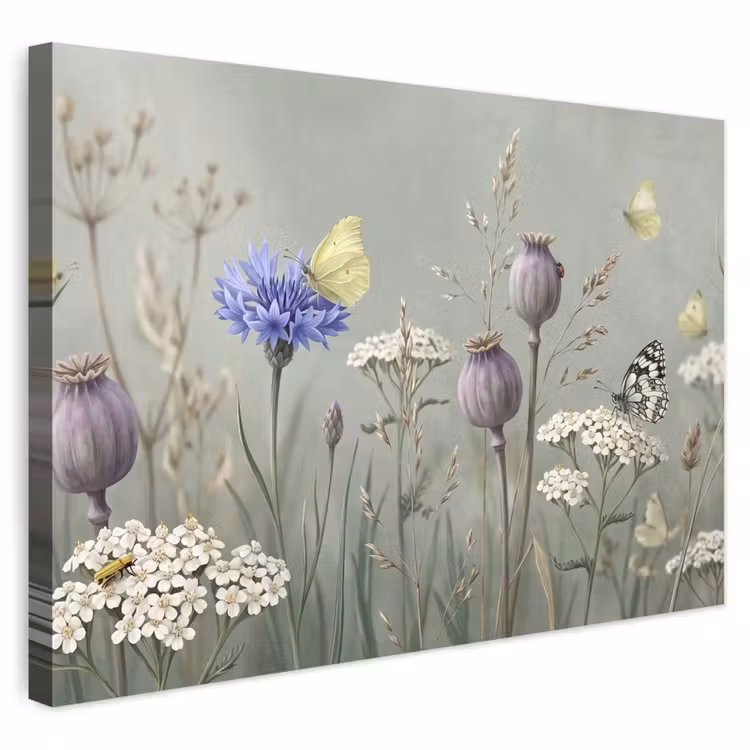 Buiten canvas - Vlinders - Wildbloemen - Illustratie - Kleurrijk