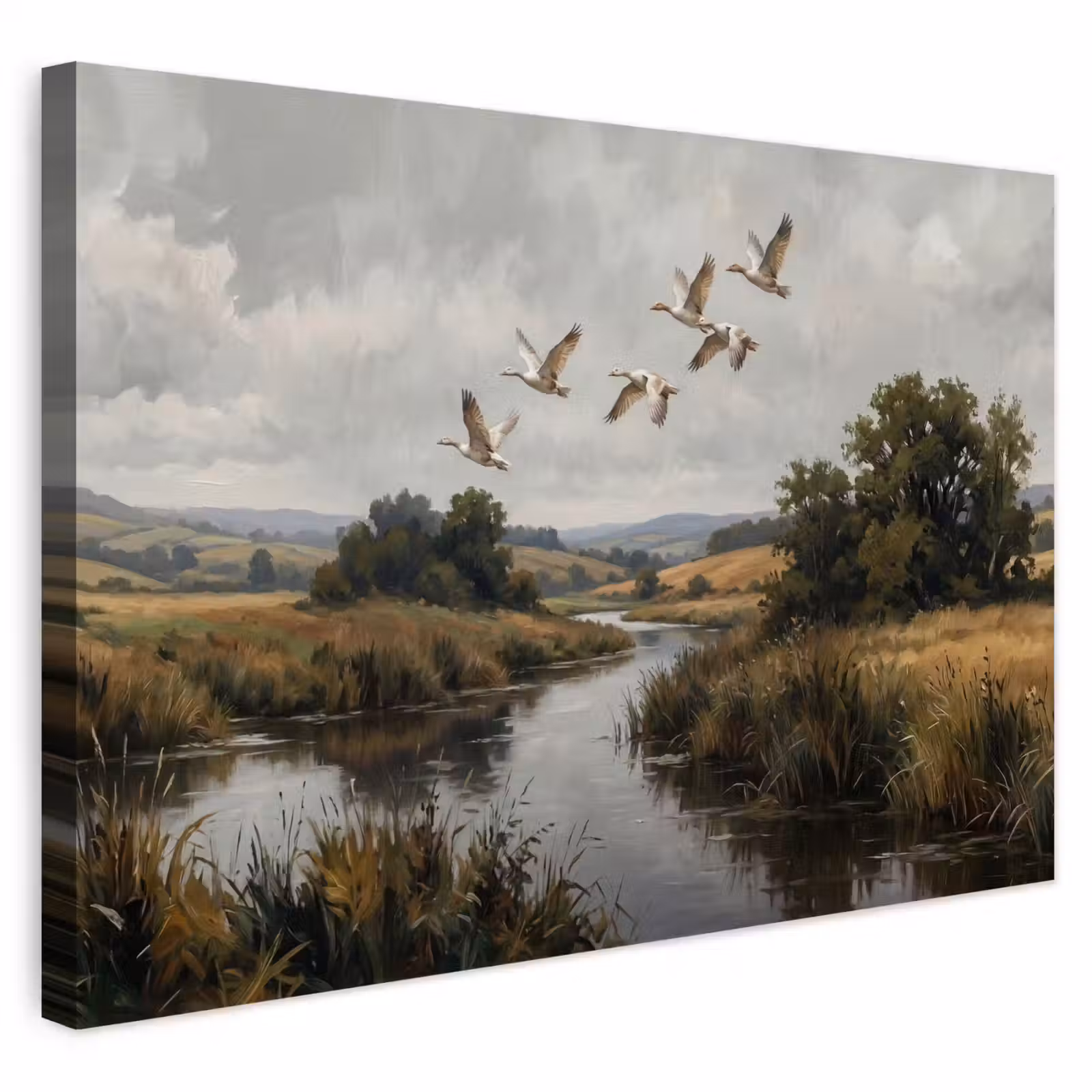 Buiten canvas - Eenden - Rivier - Landschap - Vlucht - Nostalgisch — 1