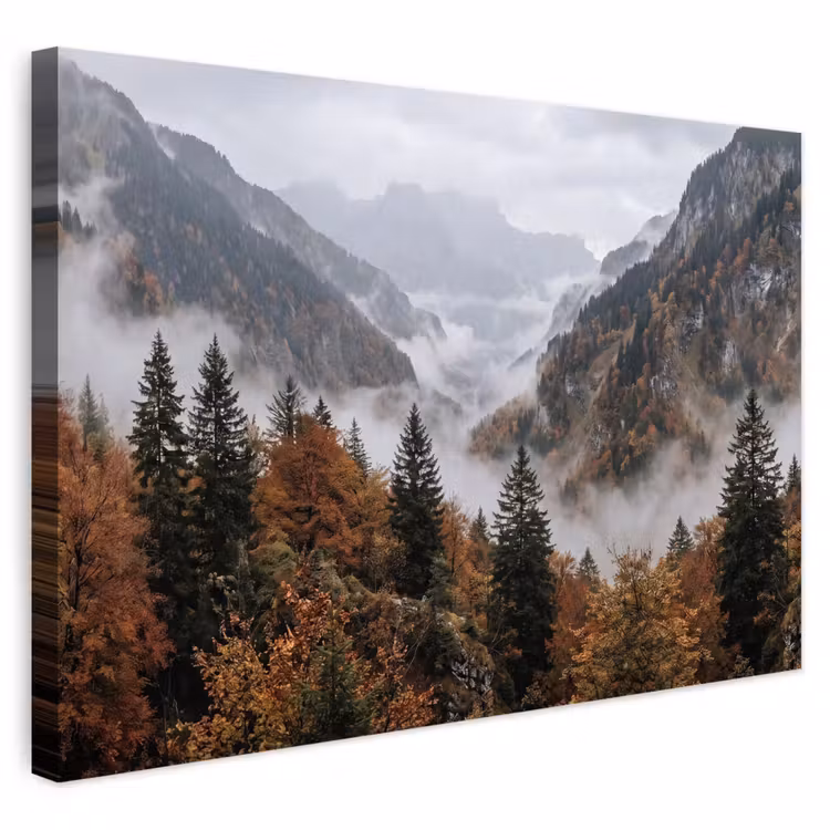 Buiten canvas - Bergen - Vallei - Mist - Herfst - Natuur