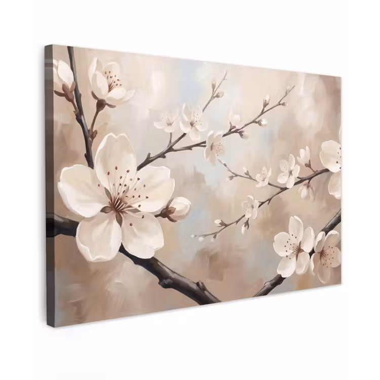 Buiten canvas - Bloesem - Takken - Schilderij - Beige - Serene
