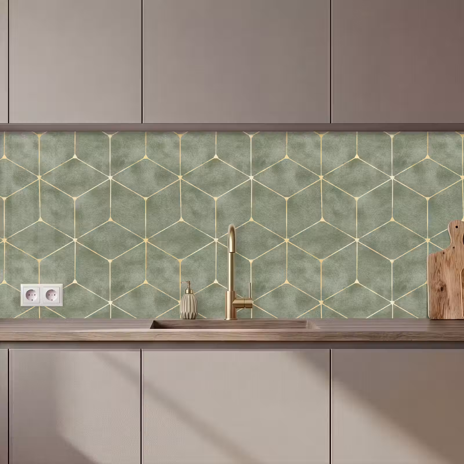 Keuken achterwand - Subtiel - Geometrisch - Goud - Groen — 1