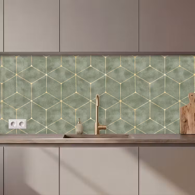 Keuken achterwand - Subtiel - Geometrisch - Goud - Groen — 1