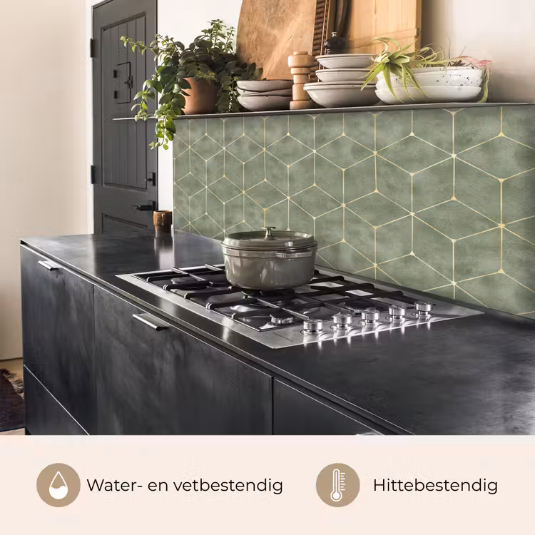 Keuken achterwand - Subtiel - Geometrisch - Goud - Groen — 3