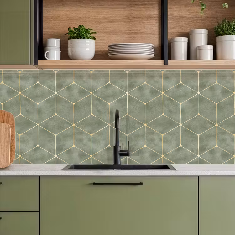 Keuken achterwand - Subtiel - Geometrisch - Goud - Groen — 5