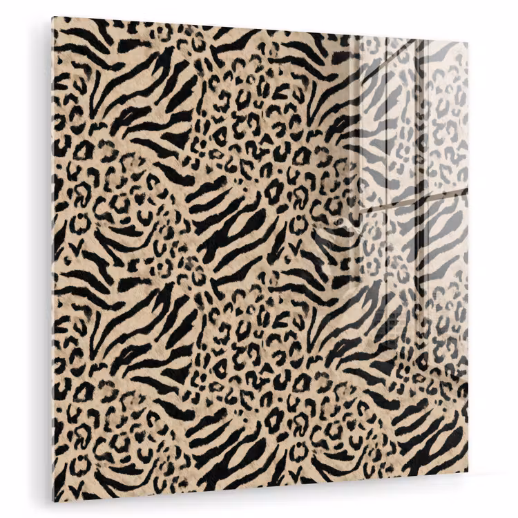 Glas schilderij - Giraf - Zebra - Motief - Bruin