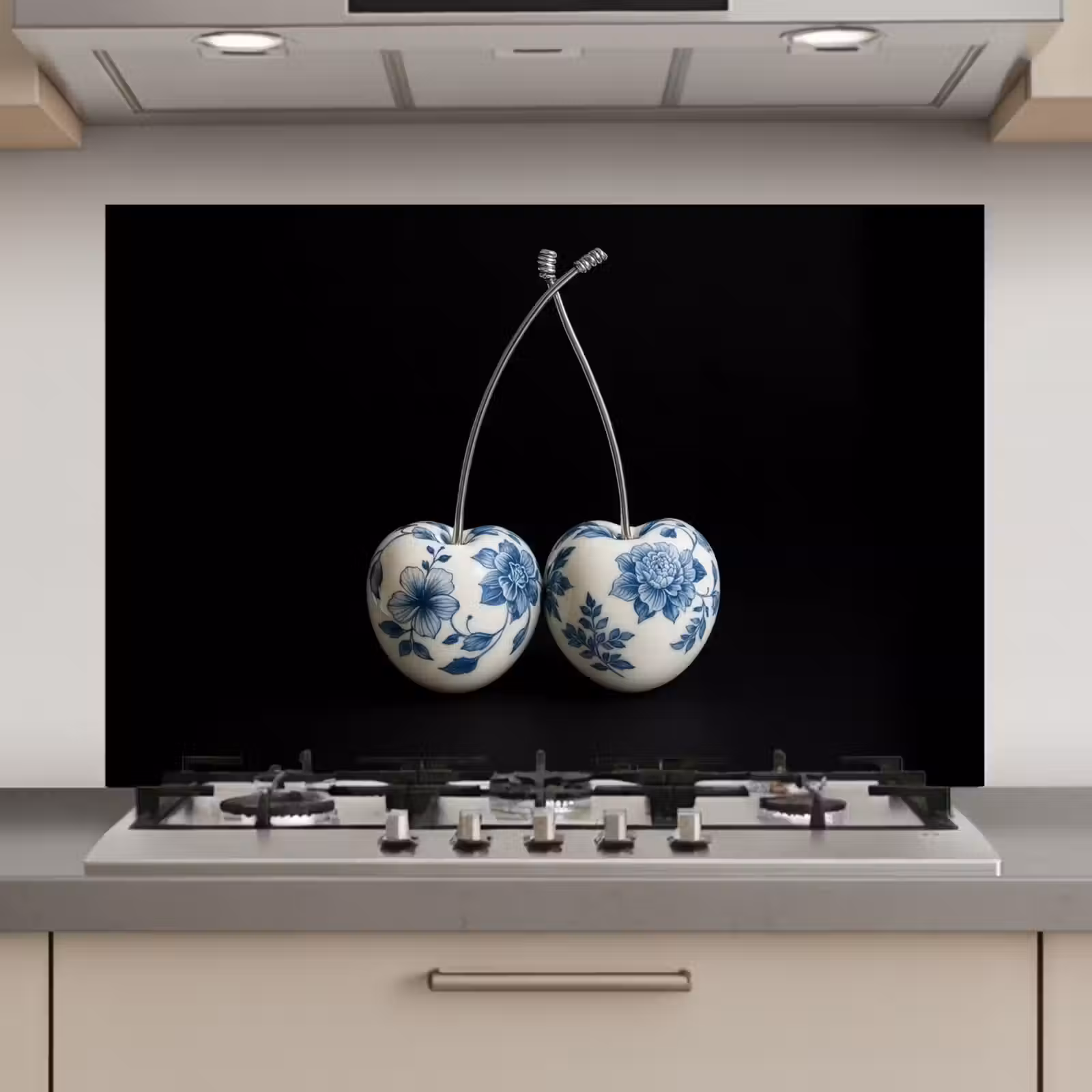 Spatscherm keuken - Kersen - Delfts blauw - Fruit — 1